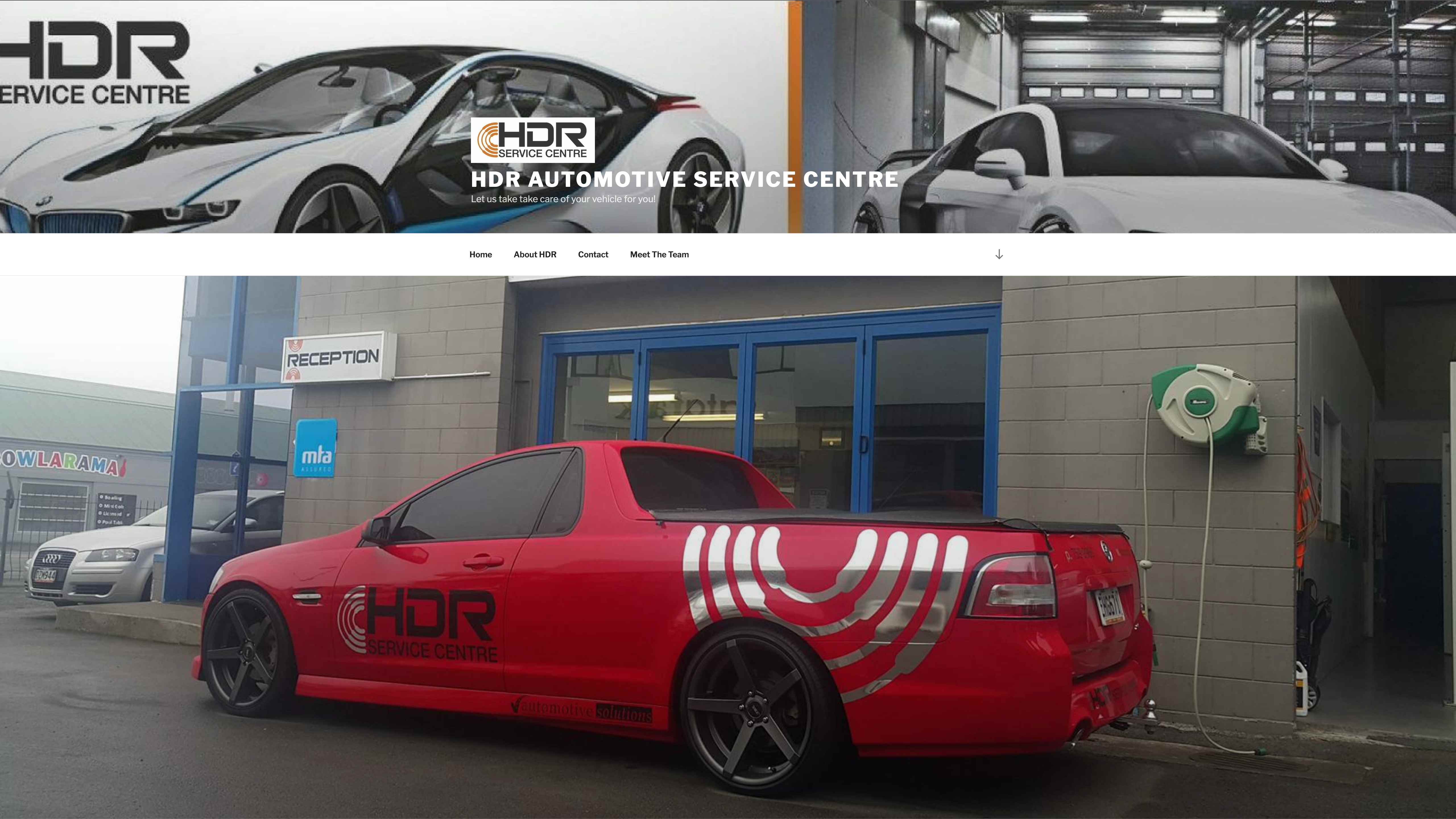 HDR Automotive's outdated website before the upgrade — a cluttered collage of car photos with heavy orange borders and dated typography